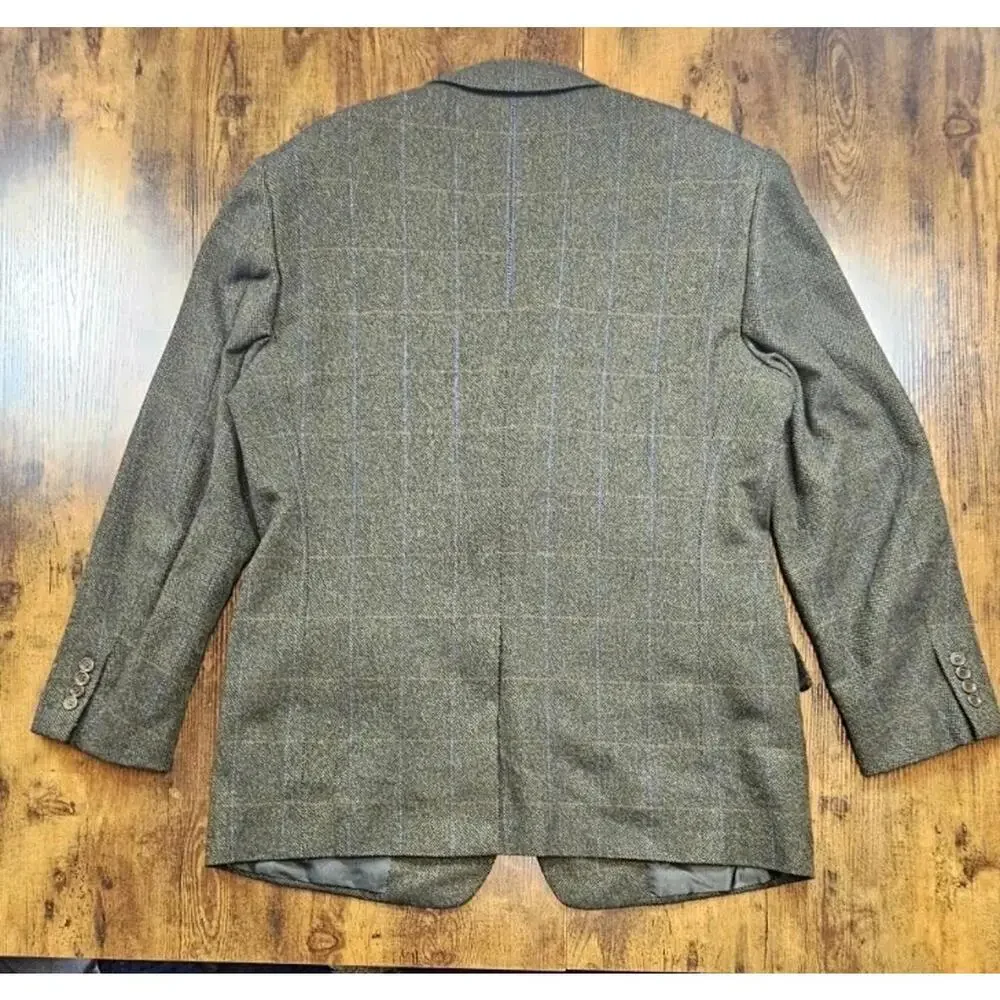 Saint Andrews Men's Wool Cashmere‎ 2 Button Sports Coat Italy Olive Windowpane